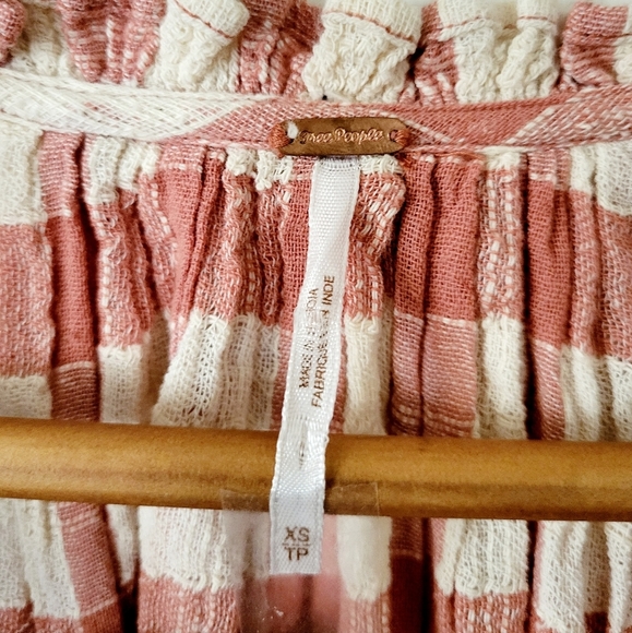 Free People Honey Grove Coral Gingham Plaid Boho Peasant Long Sleeve Blouse XS - Picture 6 of 8